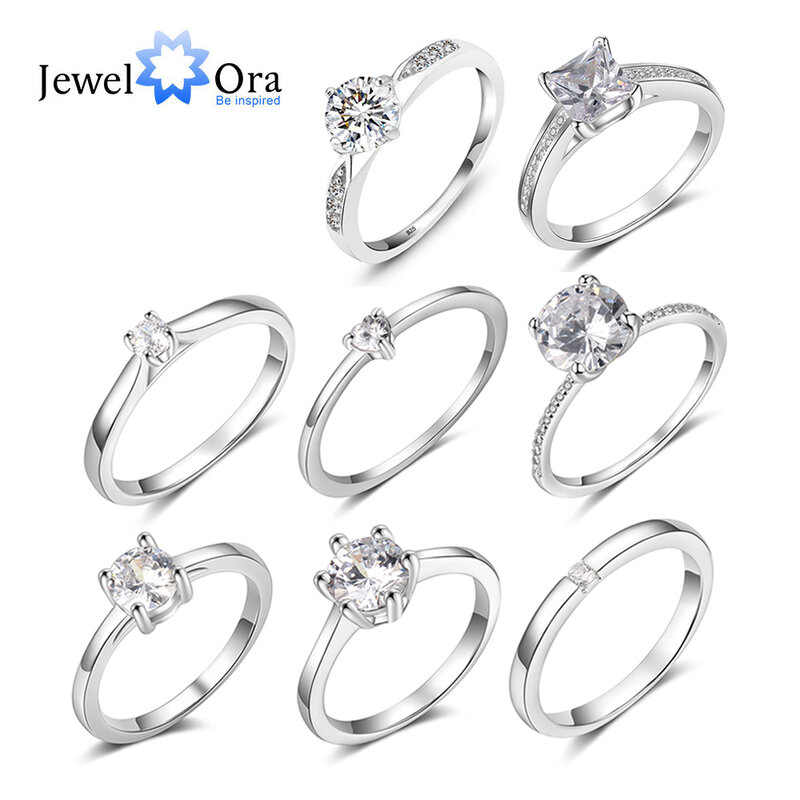 JewelOra-خاتم فضي اللون مع زركونيا مكعبة للنساء ، خاتم خطوبة ، نمط كلاسيكي ، زفاف ، هدايا وصيفه الشرف