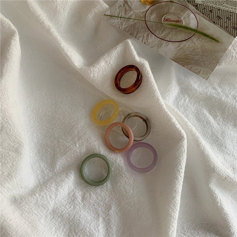7 Cincin Instagram Minimalis Gaya Busana Antik Cincin Tekstur Akrilik untuk Wanita Pacar Siswa Hadiah Aksesori Perhiasan