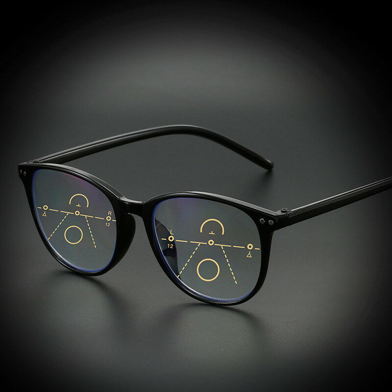 Elbru Anti-Blauw Licht Progressieve Multifocale Leesbril Vrouwen & Mannen Classic Oversize Frame Verziend Bril Met + 1.0to + 4.0