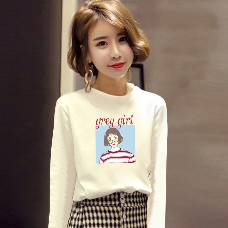 Biała koszulka damska z długimi rękawami długa koszula wiosną i jesienią 2021 nowy koreański styl Internet Celebrity Student Loose Ins