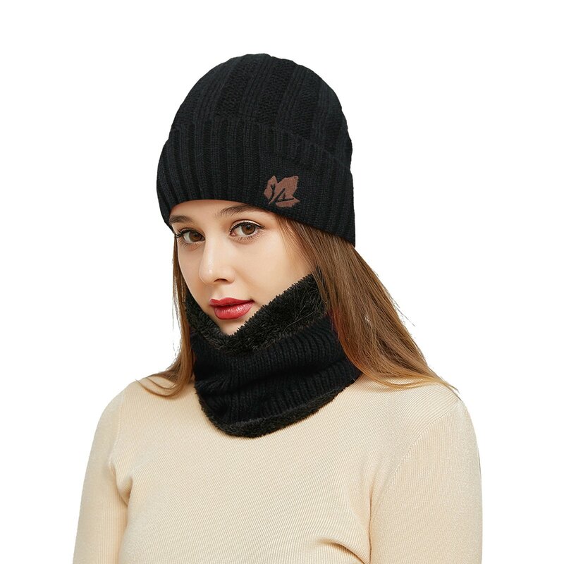 Ensemble bonnet et écharpe en tricot pour homme et femme, bonnet chaud pour l'hiver, couvre-chef, couvre-cou, avec doublure polaire épaisse