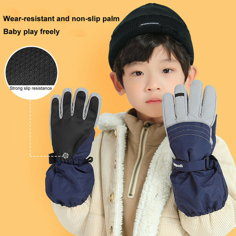 ถุงมือถุงมือถุงมือหิมะถุงมือถุงมือฤดูหนาวถุงมือถุงมือสกี Double-Layer ถุงมือเด็กที่อบอุ่นถุงมือ...