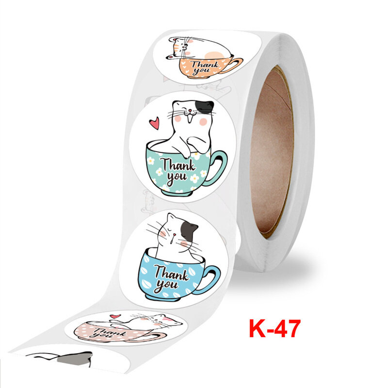 50-500 Buah 1 Inci Terima Kasih Kucing-Stiker untuk Anak-anak Bulat Buatan Tangan Natal Kartu Kotak Pembungkus Label Penyegelan Stiker Dekorasi Alat Tulis