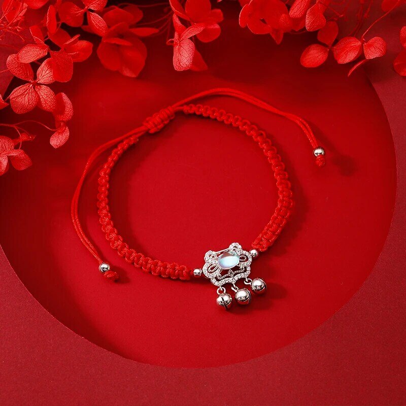 925 Sterling Silver Longevity Lock Bracelet Female 2021 nian New Style Tide Recurrent Fate Year Good Luck Red Rope Bell Safety