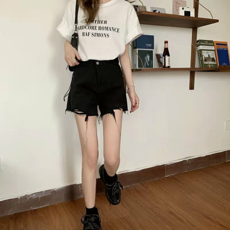 Streetwear de cintura alta, pantalones cortos de mezclilla para mujer 2021 nuevo Shorts vaqueros para mujer verano coreano estilo las mujeres pantalones cortos