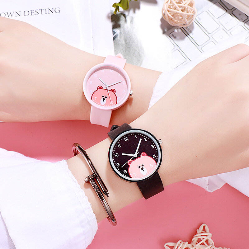 Reloj con diseño de dos Osos para niños y niñas, accesorio de pulsera con diseño de oso bonito, ideal para regalo de cumpleaños, ideal para estudiantes