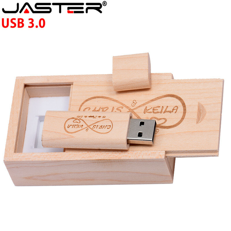 Jaster pendrive de madeira, usb 3.0, redondo, modelo + caixa personalizável, 32gb, 64gb, 128gb