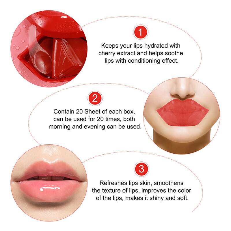 Máscara para el cuidado de los labios, mascarilla hidratante de cereza, nutritiva, antisecado, reduce las líneas de los labios, mejora TSLM1, 20 unids/caja