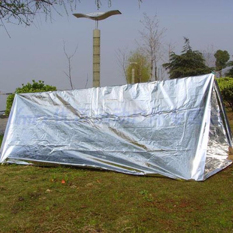 Gran tamaño impermeable desechable al aire libre supervivencia militar rescate de emergencia espacio hoja térmica manta Primeros Auxilios cortina de astilla