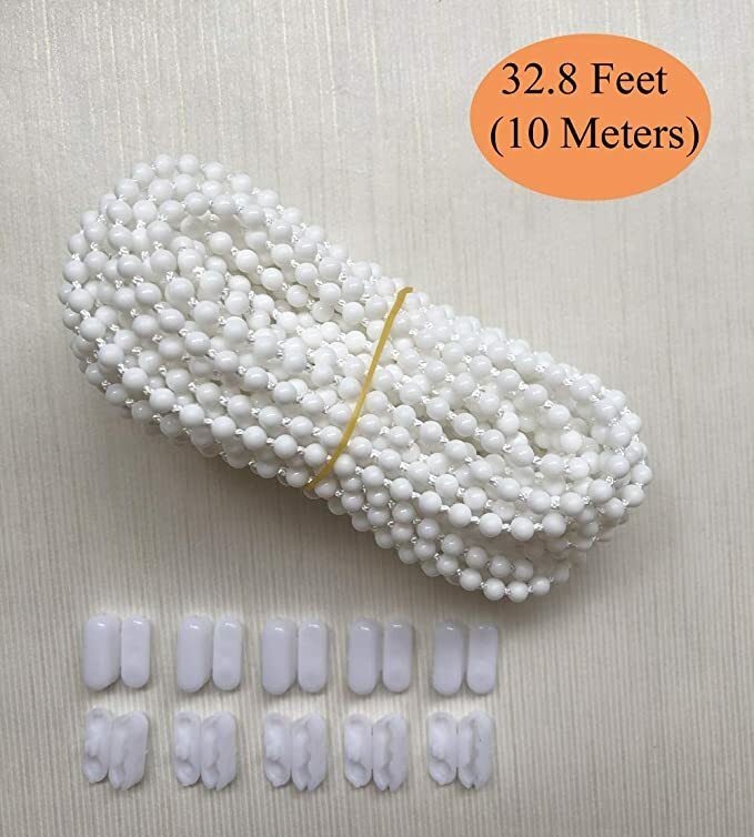 10 Meters (10.94 Yards) with 10 PCS of Connectors for Roller Blind Bead Chain Cord Roman Venetian Honeycomb Vertical Shade Blind