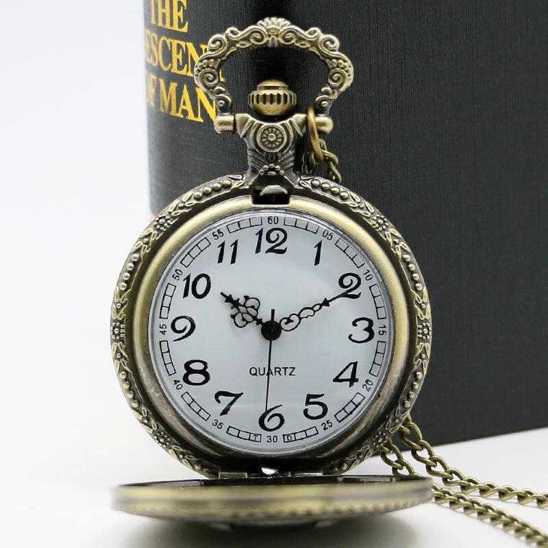 Vintage Bronze Pirate Skull Luffy One Piece Pocket Watch Necklace Chain Pendant Watch Gift for Men Woman Boy  Xmas Gifts