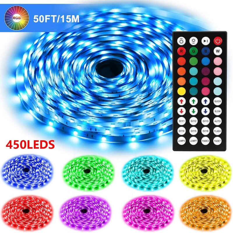 Led Band Lichter Flexible 5050 RGB, Led Streifen Licht mit 44 Schlüssel IR Fernbedienung, bunte LED Seil Lichter für Hause Decke