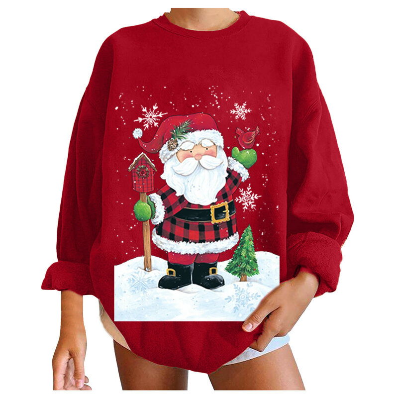 المرأة البلوز فضفاض عيد الميلاد عادية الأساسية البلوز الأعلى Crewneck ملابس حريمي هوديس مهرجان الملابس * 8