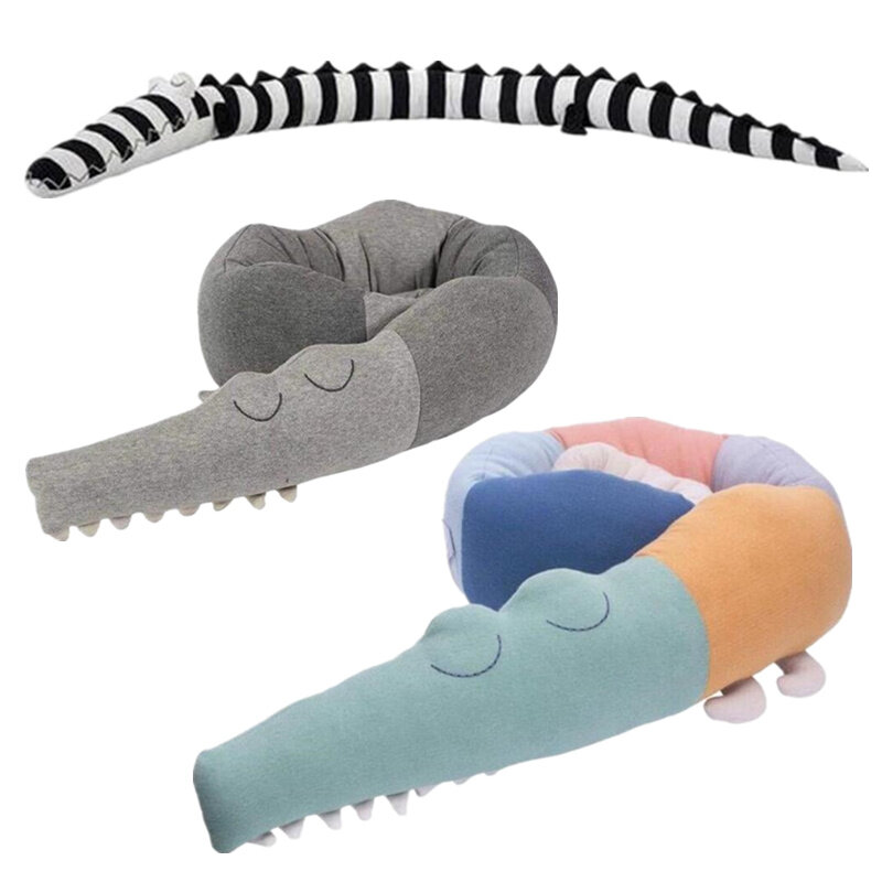 Cama de bebé parachoques 185CM cocodrilo juguetes de peluche largo almohadas almohadillas de cuna de bebé de niño, decoración de la habitación de accesorios de fotografía
