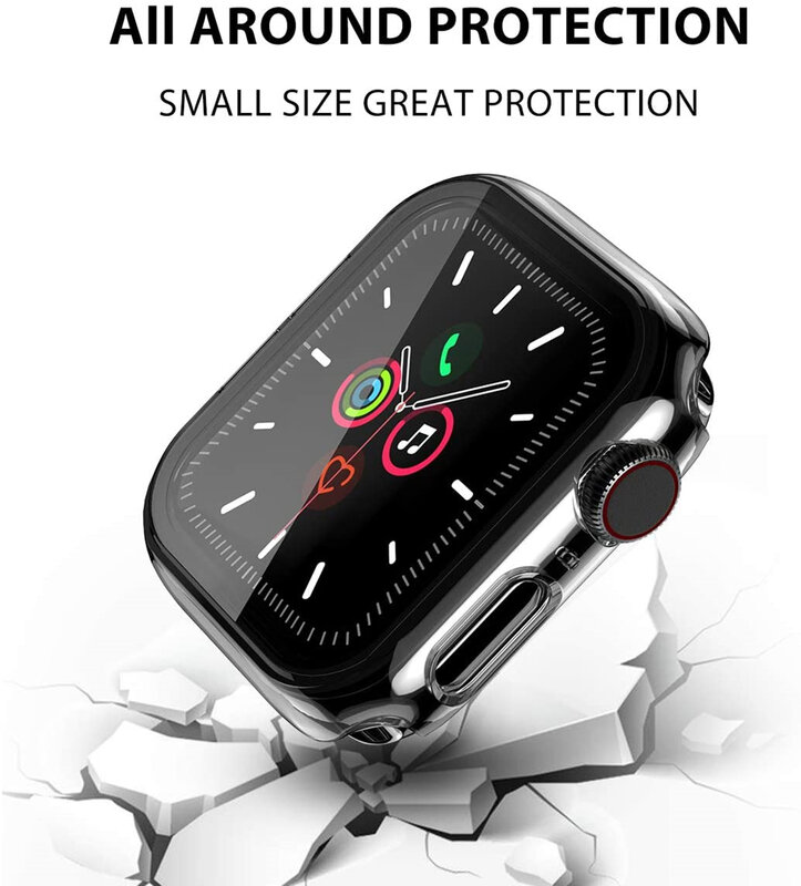 สำหรับApple Watch Series 5 44มม.กรณีที่มีกระจกนิรภัยป้องกันหน้าจอSlimบางกันชนครอบคลุมสำหรับIWatch 40มม.