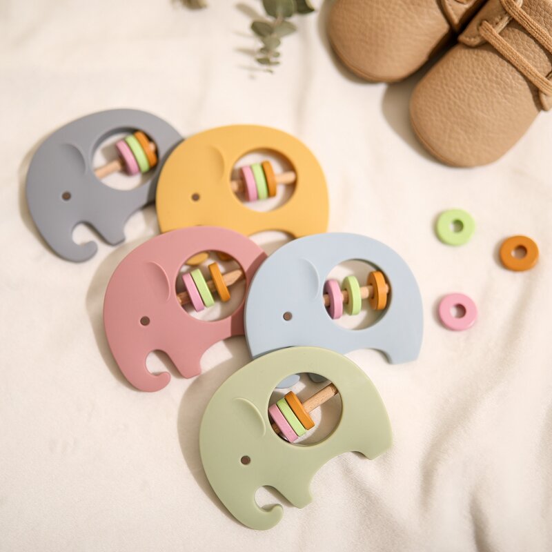 1PC Baby Rainbow Rattle Toys Silicone Animal Modeling Hand Rattle Toys BPA-Free Food Grade Silicone Products Children’s Gifts