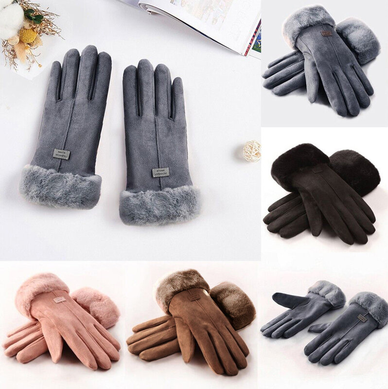 Зимние перчатки, женские уличные теплые перчатки с подкладкой на пальцах для вождения, женские повседневные плюшевые теплые варежки, женск...