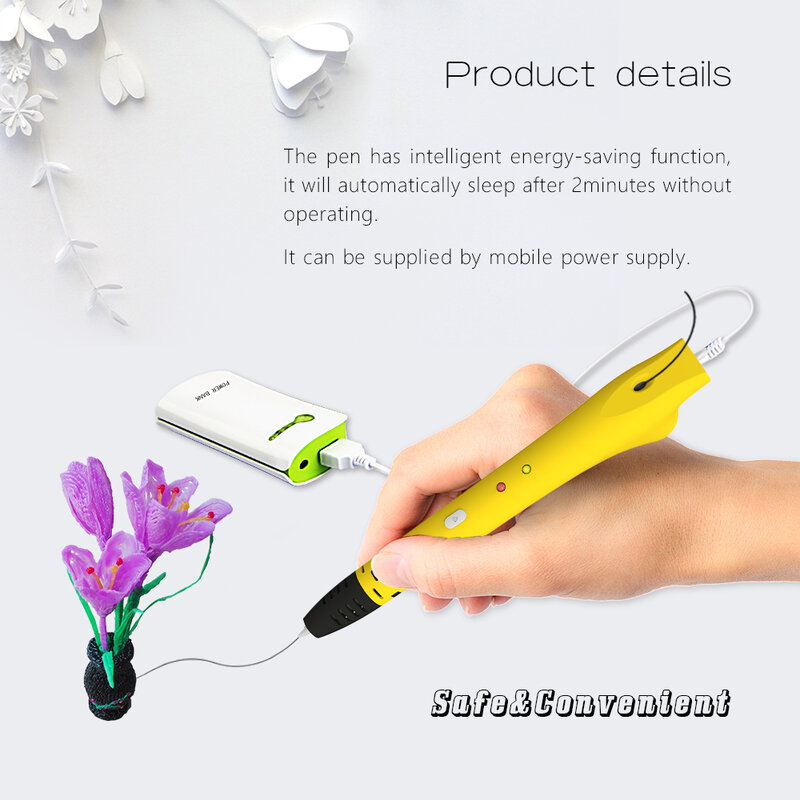 Qcreate baixa temperatura 3d caneta QW01-14S com 20 cores 100 medidores pcl 3d impressão materiais