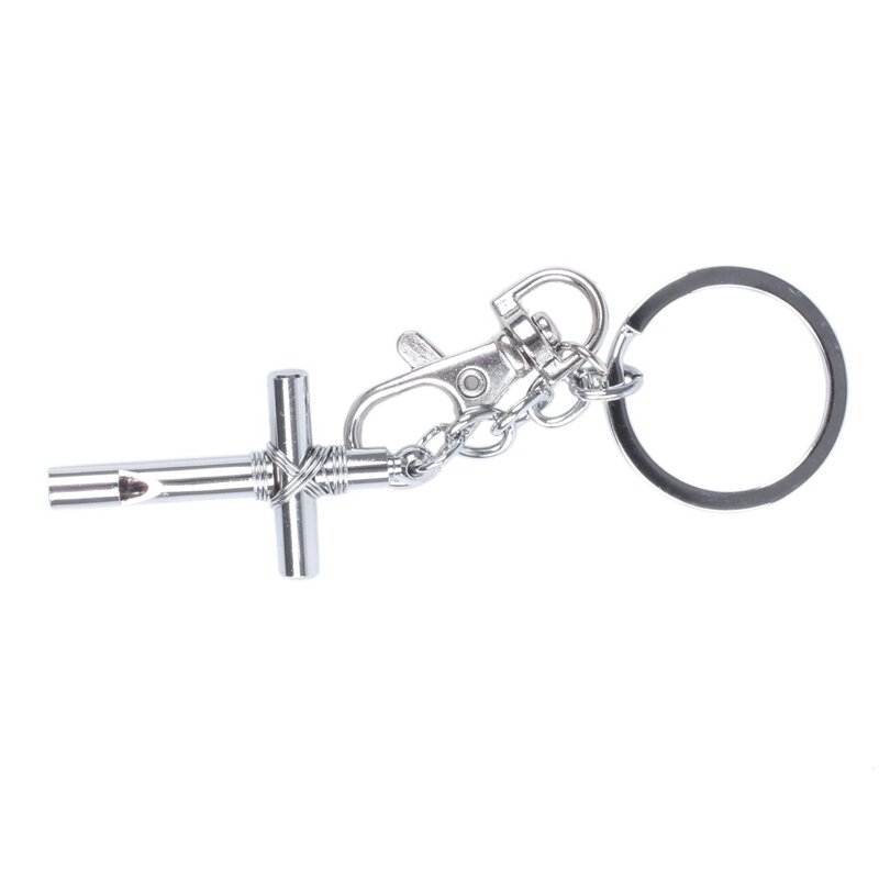 Silver Cross Pendant Keychain With Whistle Clasp