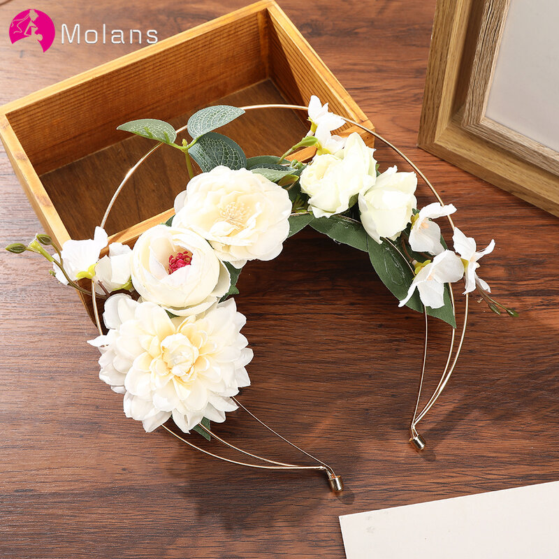 Molans – couronne de fleurs en Halo doré pour femme, guirlande florale, fausse Rose, accessoires pour cheveux