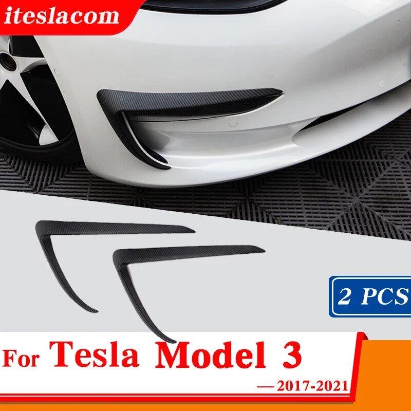 2021 Mới Mẫu Tesla Model 3 Trước Đèn Sương Mù Bao Sợi Carbon ABS Phụ Kiện Cho Model3 2017-2021 Kiểu Dáng Xe trước Lưỡi Dao Viền Mờ