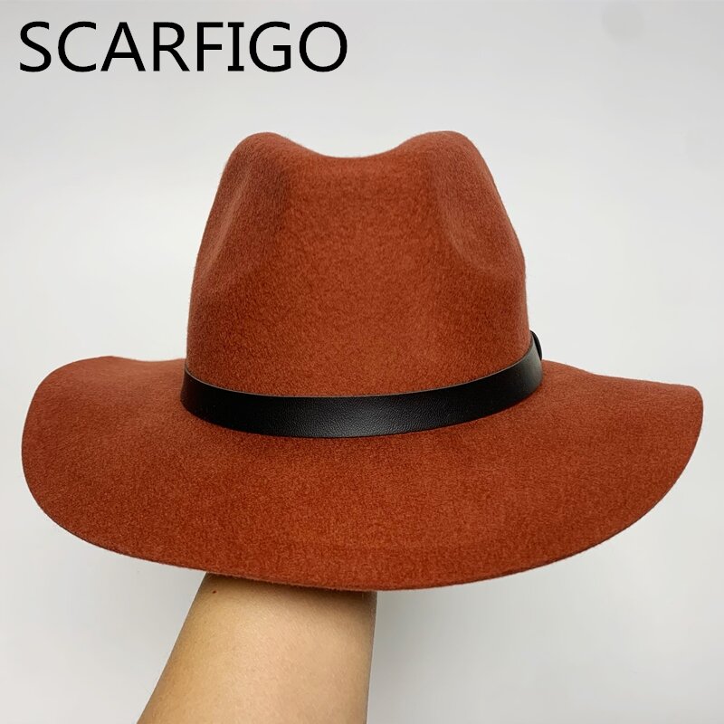 SCARFIGO ขนสัตว์ Fedora หมวกผู้หญิงผู้ชายคลาสสิกกว้าง Brim Felt หมวกหมวก Vintage ฤดูหนาวฤดูใบไม้ร่วงผู้หญิงหมว...