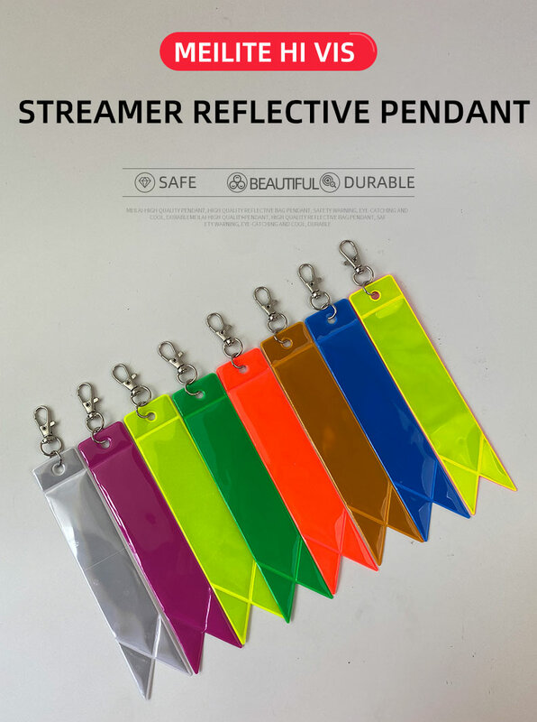 New MEILITE 500 candle lights Streamer Reflective Keychains Safety protection bag pendant  key ings For traffic safety use
