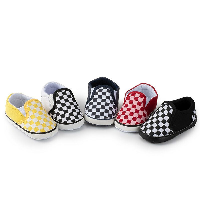 Newborn Boys Girls Baby Shoes Soft-Sole Non-slip Gingham Simple Canvas Casual 4-colors Toddler First Walkers Crib Shoes 0-18m