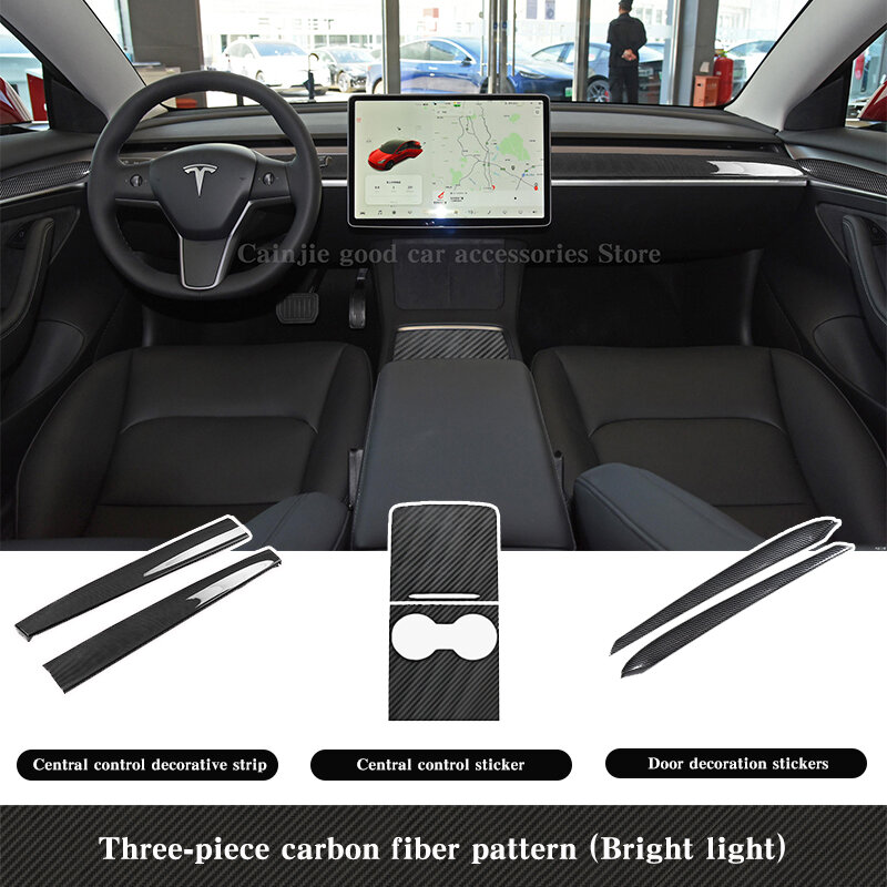 Dla Tesla Model 3 2021 akcesoria konsola główna samochodu wykończenia modelu Y z włókna węglowego ABS Model3 dekoracyjne naklejki