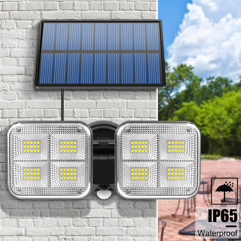 108 Led Solar Lights Led Light Outdoor 3 Head Motion Sensor Remote Control 270 Wide Angle Wall Lamp for Garden Decoration