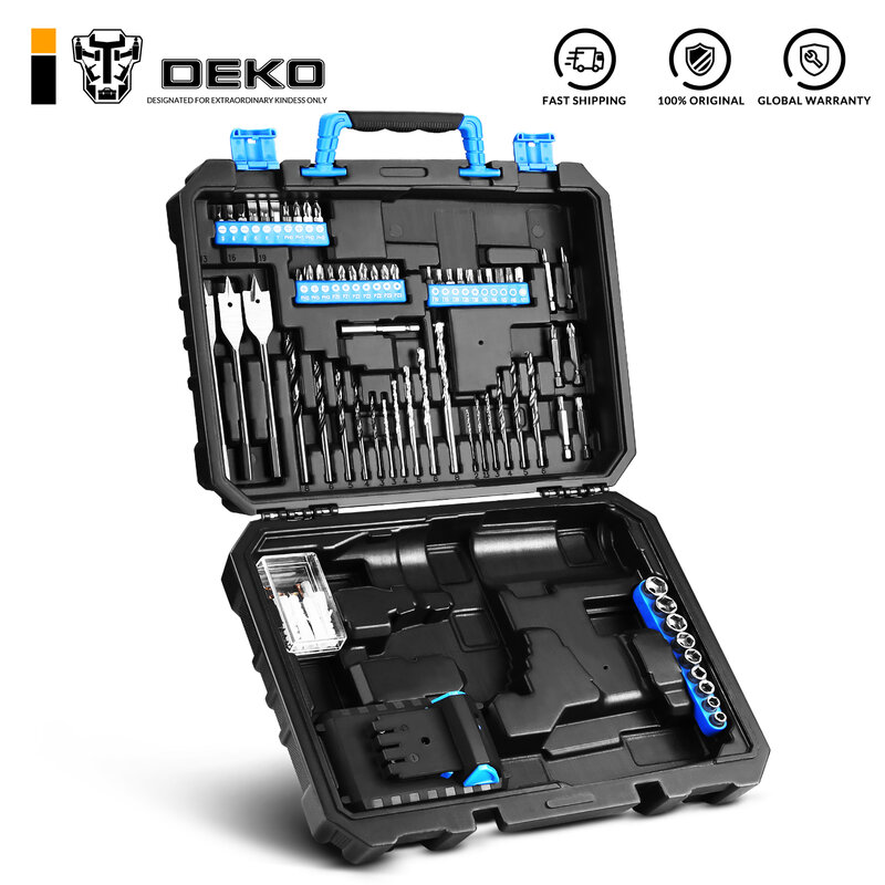 DEKO-caja de herramientas de plástico BMC para Taladro Inalámbrico de 20V GCD20DU3 con 85 brocas, soporte para brocas (no incluye GCD20DU3/batería)
