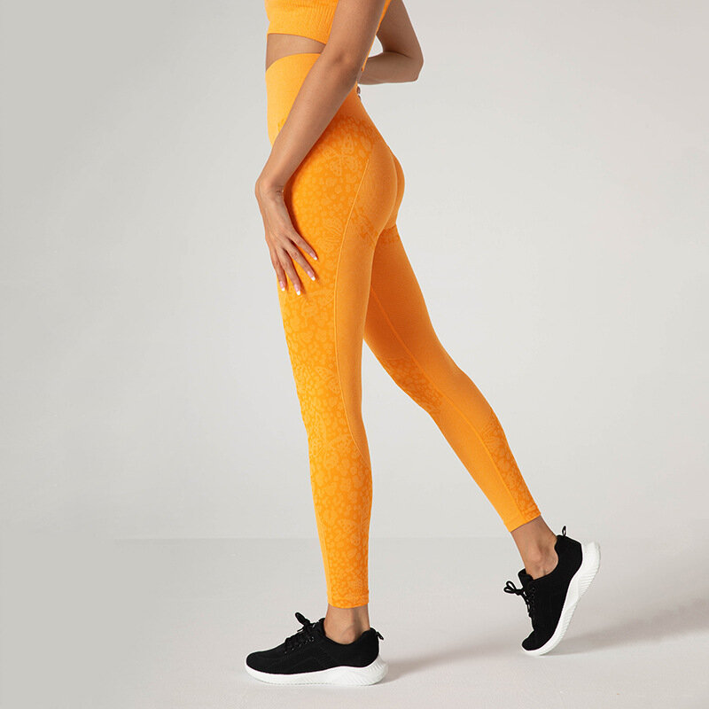 Calças de yoga sem costura respirável de secagem rápida das mulheres alta elástica borboleta leopardo imprimir calças de fitness esportes leggings