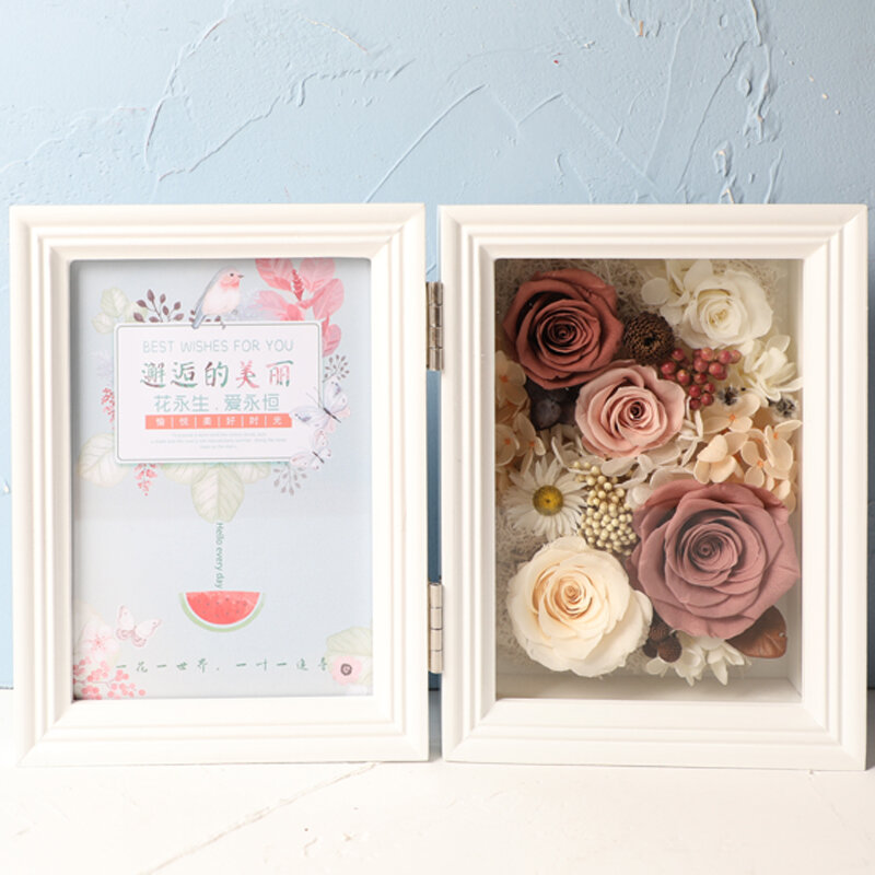 Decorazioni per matrimoni Photocards fiore immortale cornice per foto Bouquet di fiori secchi rosa Album fotografico confezione regalo decorazioni coreane regalo di festa