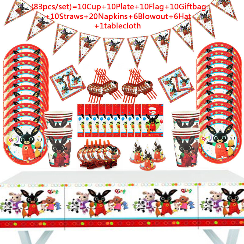 Decoraciones de fiesta con temática de conejo rojo para niños, vasos de cumpleaños, platos, servilletas, vajilla desechable, suministros para fiesta de bebé