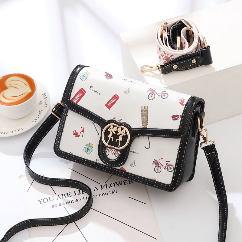 DN Panelled Crossbody Bags for Women Fashion Shoulder Bags Square Envolope Women's Bags 2021 Trend Wide Strap Cartoon Pattern