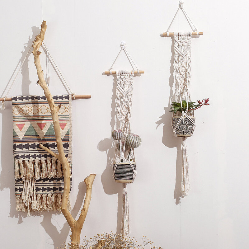 Macrame Plant Hangers Indoor Hanging Planter Basket with Wood Beads Decorative Flower Pot Holder No Tassels for Indoor Outdoor H