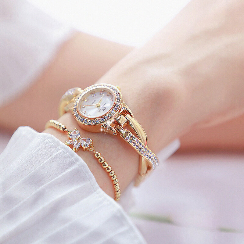 Bs moda feminina relógios elegante vestido relógio strass aço inoxidável senhoras relógios mulher relógio de pulso relogio feminino