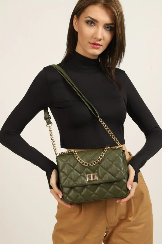 Borsa a tracolla a mezza catena verde borsa a tracolla bloccata tendenza moda tracolla da donna Casual in pelle di velluto impermeabile
