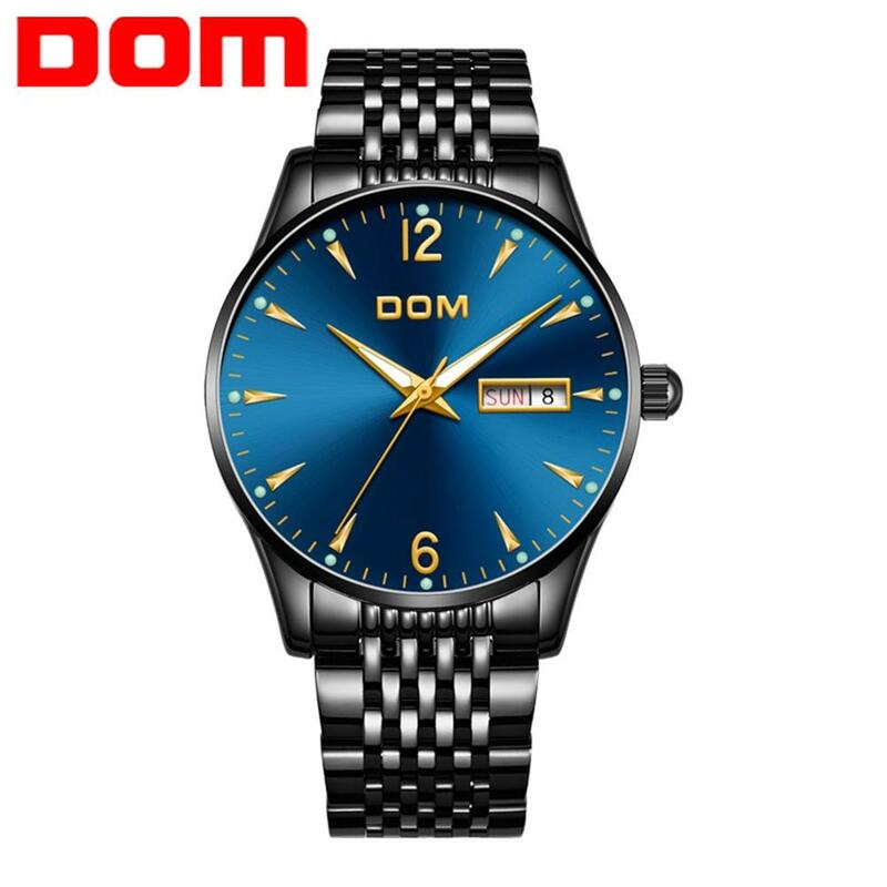 2019 New DOM Blue Dial Fashion Quartz Black Watch Mens Watches Top Brand Luxury Waterproof Clock Relogio Masculino M-11BK-2M89