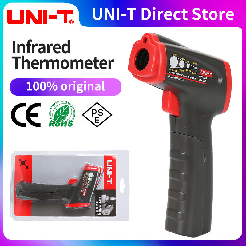Thermomètre numérique à infrarouge sans contact UT300S, pistolet de mesure de la température, avec affichage laser, UNI-T