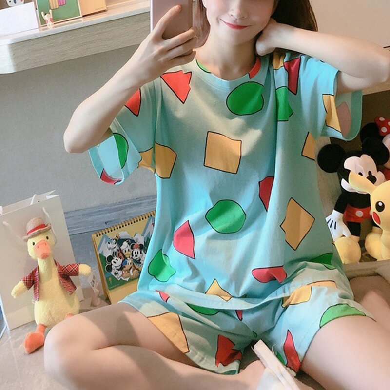 Pijamas de manga corta con dibujos animados coreanos, servicio a domicilio fresco y delgado, 2 piezas