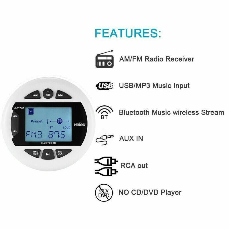 Wodoodporny samochód Radio Stereo odtwarzacz cyfrowy samochodowy Bluetooth MP3 odtwarzacz morskich FM Radio Stereo Audio muzyka USB w desce rozdzielczej wejście Aux