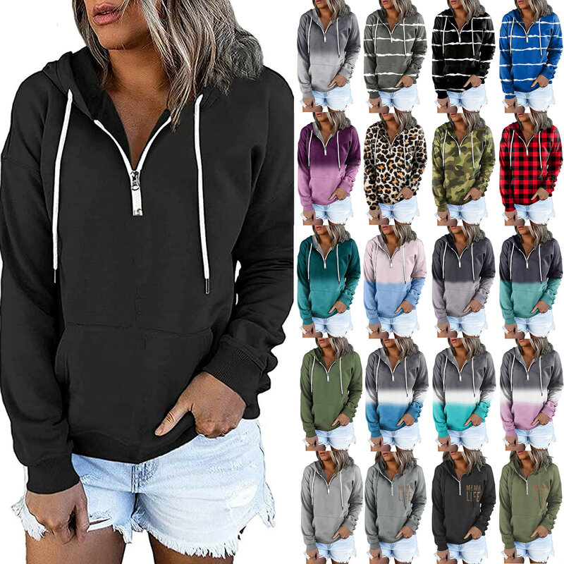 Casual Women Autumn Solid Color Long Sleeve Hoodie Pockets Zipper Sports Outwear Coat Hoodies Women Pocket Coat Sweatshirts L*5