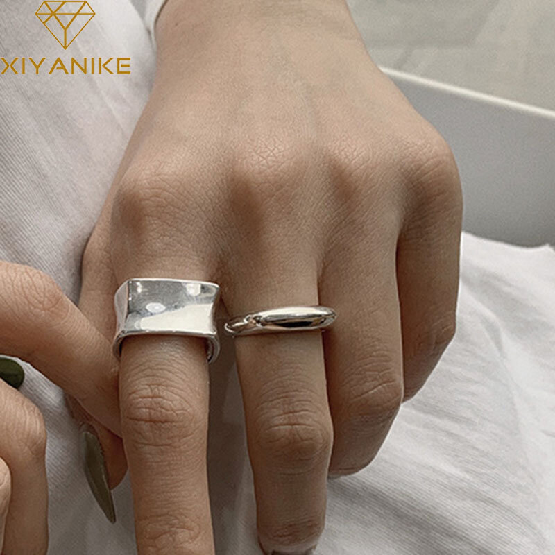 XIYANIKE-anillos de plata de ley 925 con abertura plateada, joyería sencilla y clásica hecha a mano con formas geométricas de ancho, accesorios de boda