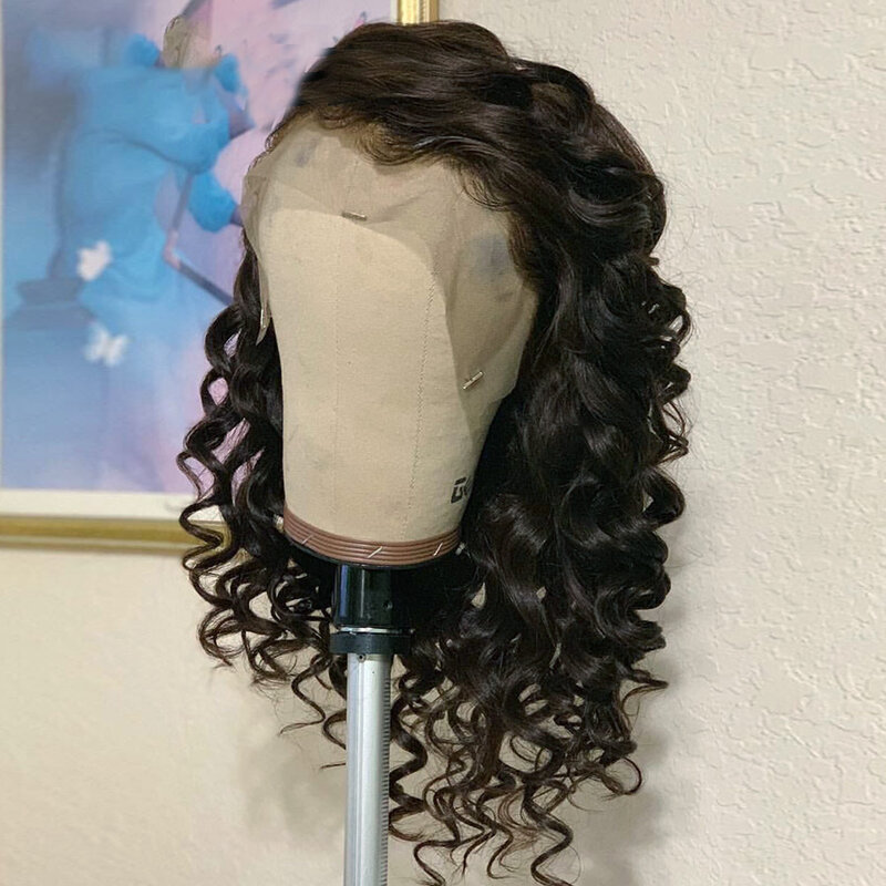 Babyhair-Peluca de cabello sintético con malla frontal para mujeres negras, predespuntado medio pelo rizado, 26 pulgadas de largo, resistente al calor