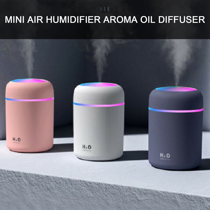 Umidificador de ar ultrassônico com copo colorido, 300ml, usb, difusor de aroma, névoa do carro, com luzes led de 7 cores, mini purificador de ar para escritório