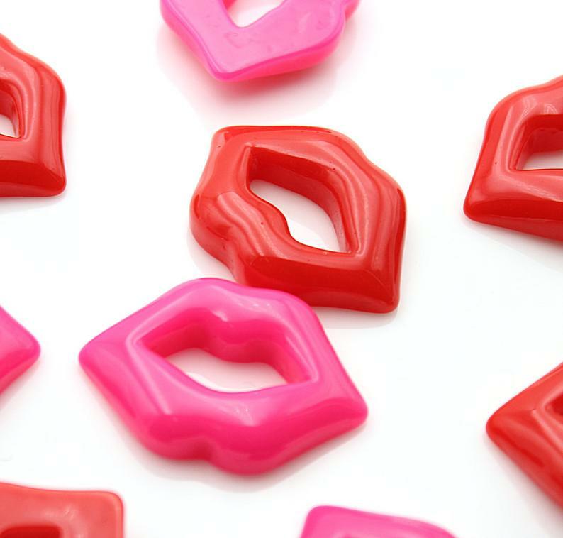 Cabochões de resina com 30 peças, alta qualidade, forma de beijo grande, lábios, cabochão com parte traseira lisa, vermelho, miçanga 40mm