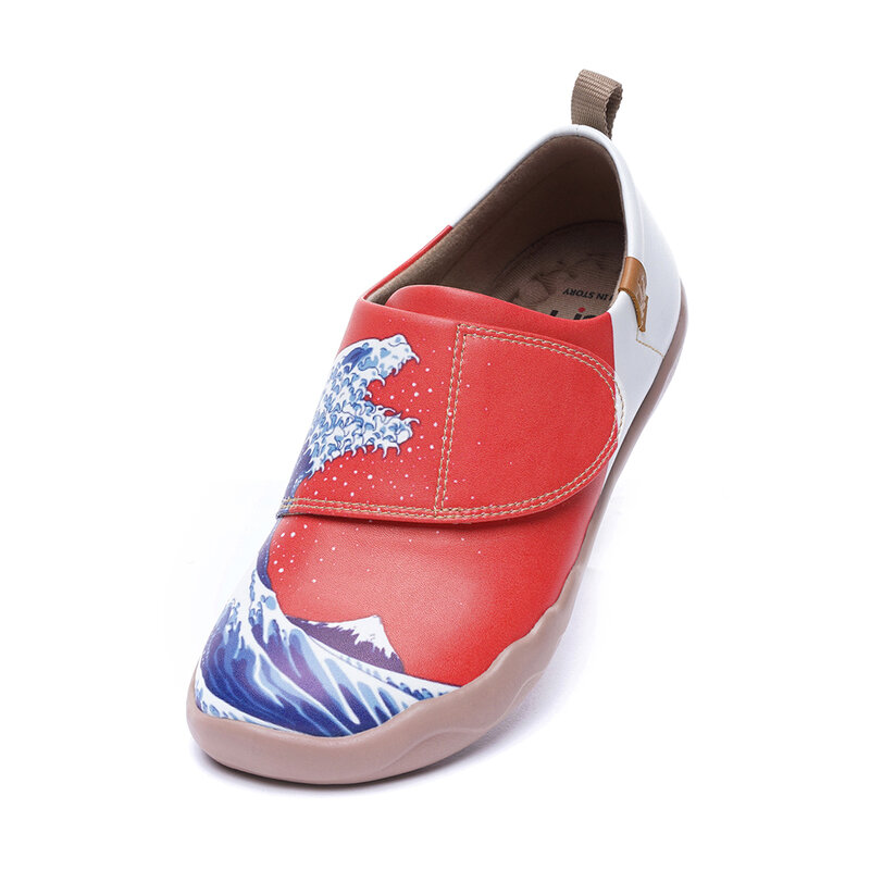 Детская повседневная обувь на липучке UIN, красная мягкая Уличная обувь с волнистым дизайном на плоской подошве для мальчиков и девочек, весн...