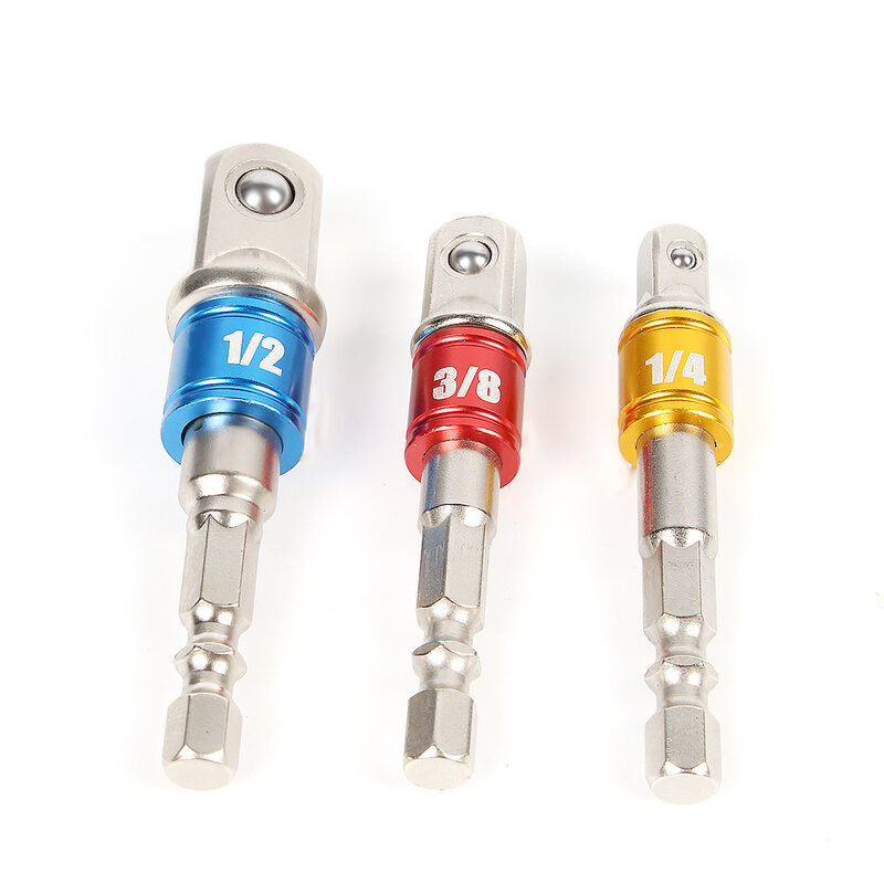 3PCS Drill Socket Adapter for Impact Driver with Hex Shank to Square Socket Drill Bits Bar Extension Set 1/4" 3/8" 1/2