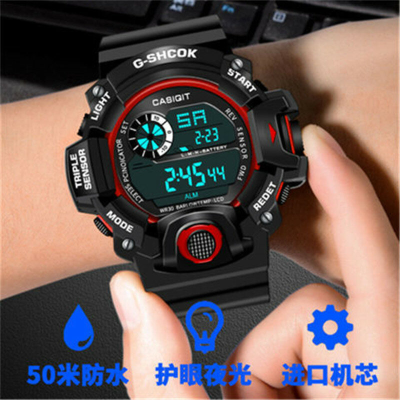 Kühle Licht Männer Sport Uhr High-end-Silikon Strap Militär Armbanduhr Led Kalender Wasserdichte Digital Uhr reloj de hombre